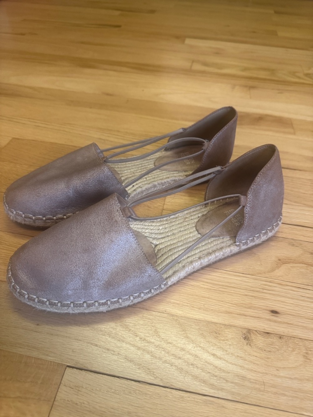 Eileen Fisher Leather Espadrille Flats in Taupe Brown